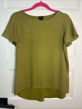 Ann Taylor Factory Olive Green Flutter Sleeve Blouse